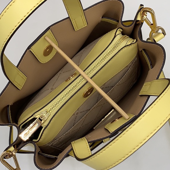 MICHAEL KORS EMILIA SMALL SATCHEL & LARGE DOUBLE ZIP WRISTLET BUTTERCUP - Picture 8 of 16